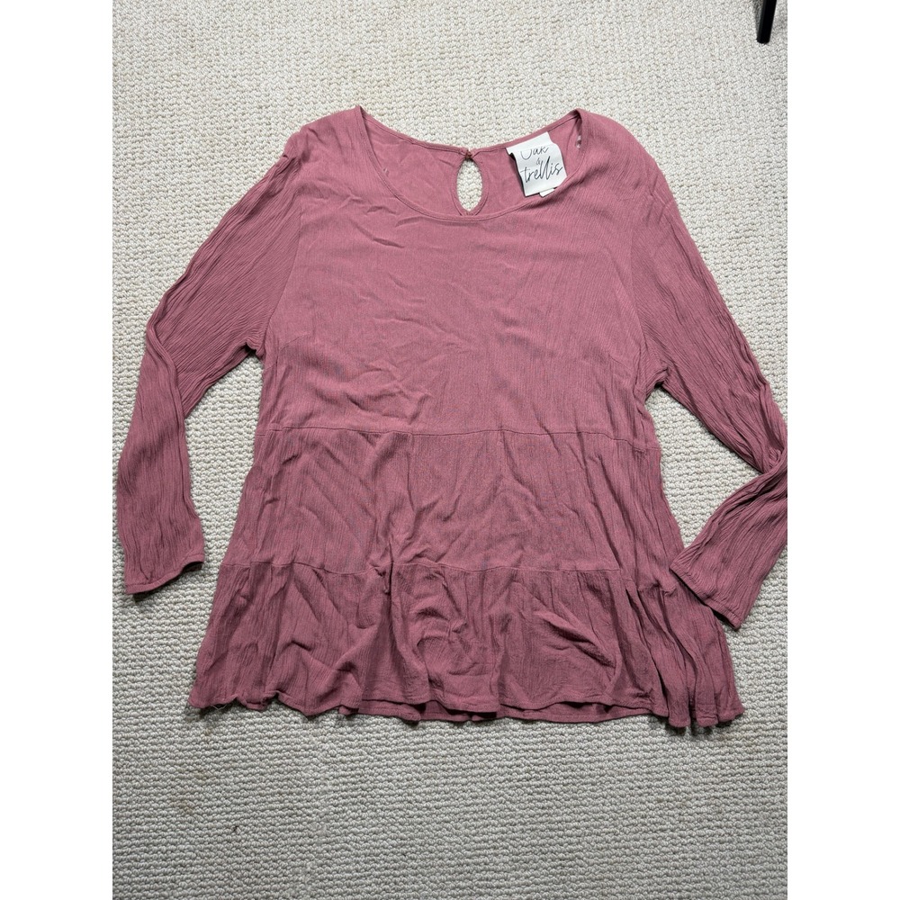 Oak & Trellis Mauve Tiered Babydoll Top Long Sleeve Rayon Blouse Womens 2X